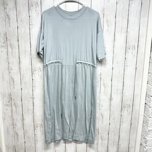 Everlane Dress XXS The Luxe Cotton Short Sleeve Tie Midi Light Blue Short Sleeve